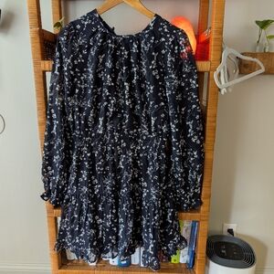 Lulu’s Too Cute Navy Blue Floral Print Smocked Long Sleeve Mini Dress size S NWT